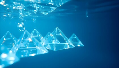 a group of crystal pyramids floating in the water