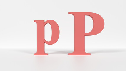 8K 3D Capital and Lowercase Letters P p &ndash; High-Resolution Alphabet Flash Card and Typography Render