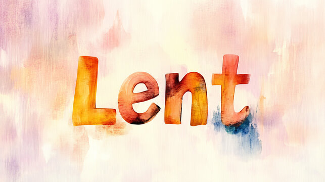 Lent Concept Watercolor Theme. The word Lent written in water paint on a colorful watercolor washed background