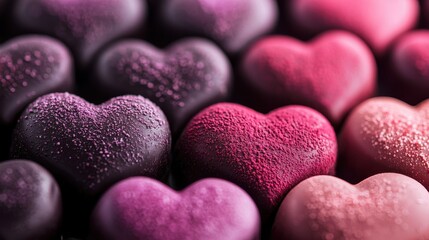 Fototapeta premium Dark Ganache Hearts with Raspberry Powder