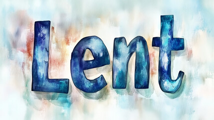 Lent Concept Watercolor Theme. The word Lent written in water paint on a colorful watercolor washed background