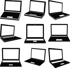 Group of Laptop Illustrations with Transparent Background in Various Positions