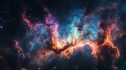 Colorful Cosmic Nebula with Stars and Galactic Clouds