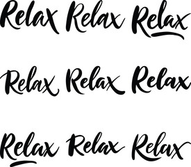 Multiple Relax Calligraphy Phrases, Black Lettering on a Transparent Background