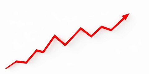 Steady upward trending line graph on white background, success, future