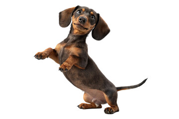Adorable dachshund dog stands on its hind legs Isolated on transparent background - generated by ai