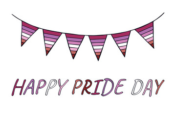 Obraz premium Colorful garland Lesbian pride flag Happy pride day LGBTQIA community Pride Month Vector hand drawn doodle for posters, stickers, logo, cards