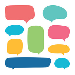 Set of bright colorful speech bubbles of different shapes on white background