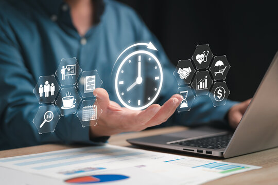 Time Management and Business Strategy concept, Businessman planning working time to reduce costs, Prioritization, Relax time, Health care, finance, leisure, Time Management for Success, Time balance