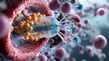 Obraz premium A close up of a cell with a virus inside of it