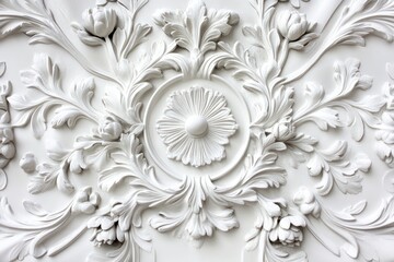 White plaster ceiling rose, ornate floral design, interior detail, architectural element, home decor