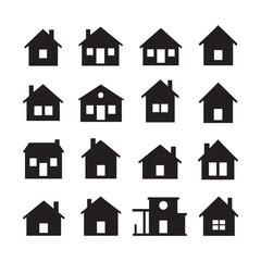Fototapeta premium House icons set with various building silhouettes and architectural symbols