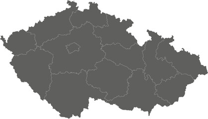 Vector blank map of Czechia or Czech Republic with regions or territories and administrative divisions. Editable and clearly labeled layers.