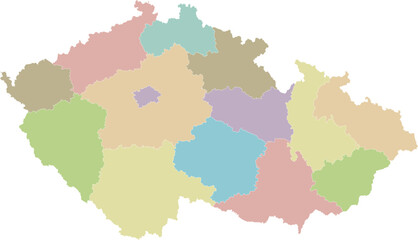 Vector blank map of Czechia or Czech Republic with regions or territories and administrative divisions. Editable and clearly labeled layers.