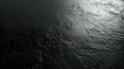 Dark textured surface with water droplets creating dramatic shadows and highlights in monochrome. Abstract wet background with condensation and moisture patterns.