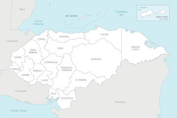 Obraz premium Vector regional map of Honduras with departments and administrative divisions, and neighbouring countries and territories. Editable and clearly labeled layers.