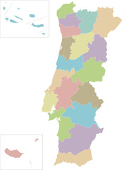 Obraz premium Vector regional blank map of Portugal with districts, autonomous regions or territories and administrative divisions. Editable and clearly labeled layers.