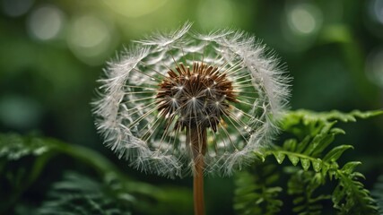 A close-up of a dandelion seed head, showcasing its delicate structure and natural beauty.