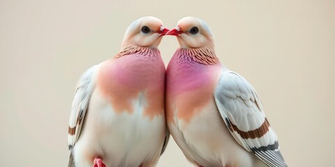 Two inseparable doves perched together, exhibiting affection, affection, close