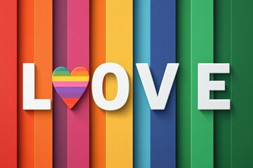 A vibrant display of colorful stripes featuring the word "LOVE" and a heart symbol, representing love and inclusivity.