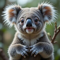 Fototapeta premium Close-Up of a Cute Koala Sitting on a Tree Branch