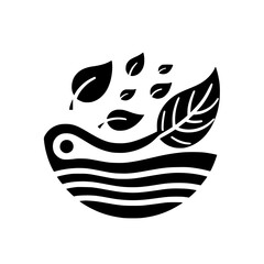 Black and white stylized logo featuring a bowl with leaves, creating a harmonious balance and promoting a sense of organic design.