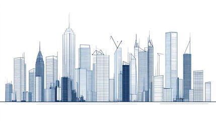 Obraz premium Blueprint City Skyline, architectural design, urban landscape, possible use for presentation