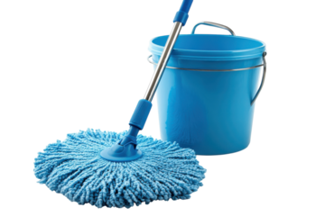 Sparkling clean with a twist mop set prepares for household chores ensuring hygiene with a bright blue color scheme and high resolution clarity.