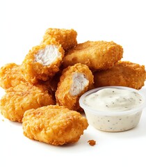 Chicken Nuggets with Dipping Sauce Close Up Shot on White Background