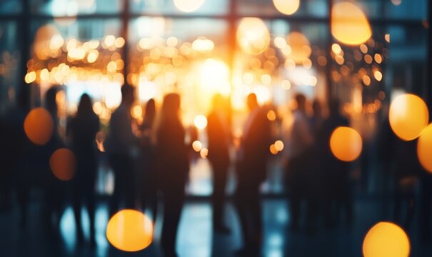 Blurred shot of business people at party in office center