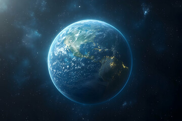 Obraz premium Earth Beautiful view of Earth with cloud cover and visible city lights at night, against space