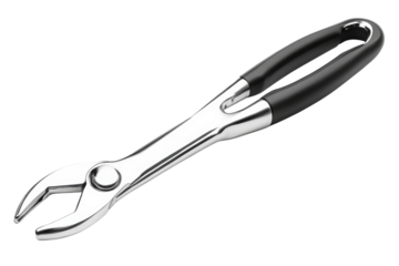 The Unwavering Grip of Innovation modern nut cracker ready for new culinary adventures on a clean black backdrop with polished steel reflections