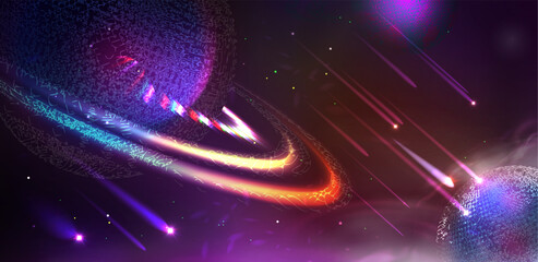 Futuristic space abstract background. Futuristic hi-tech HUD element.  Space y2k banner  with planets, stars and comets. 