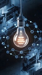 Light Bulb Surrounded by a Blue Network of Dots and Lines