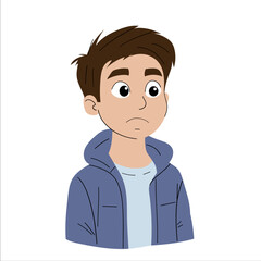Fototapeta premium Cartoon of a teenage boy in a hoodie looking thoughtful.