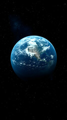 Obraz premium Earth viewed from space Globe shows continents, blue oceans, and atmospheric clouds in a starry sky