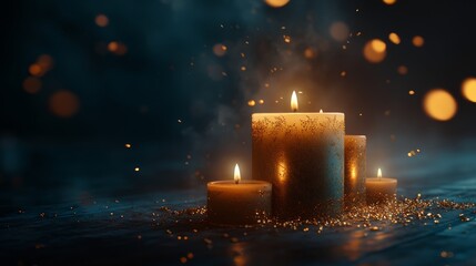 Ornate candles with elegant designs establish a warm and inviting atmosphere, suitable for various occasions including celebrations, relaxation, and spiritual events