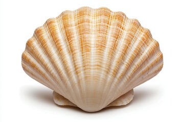 Obraz premium Off White Scallop Seashell Closeup on White Background
