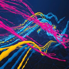 Abstract Dynamic Paint Streaks on Futuristic Mesh Background