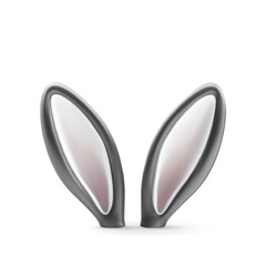 3D rabbit easter ears isolated on white. Render bunny grey ear with pink inner part. Easter holiday decor element. Vector illustration