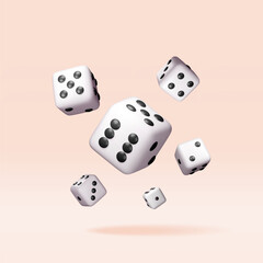 3D set of dice white playing cube isolated. Render collection of rolling dice cube with dots icon. Idea of random choice or decision. Poker dice gambling casino, bet and sports. Vector illustration