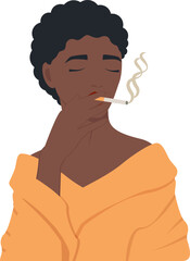 Smoking woman cartoon illustration. Cigarette smoke banner. Health checkup vector illustration