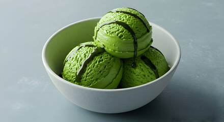 Matcha Ice Cream Scoops In Bowl