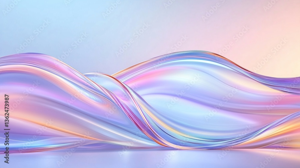Aufkleber 3d rendered abstract pastel background with wavy flowing holographic shapes in soft blue, pink, and 