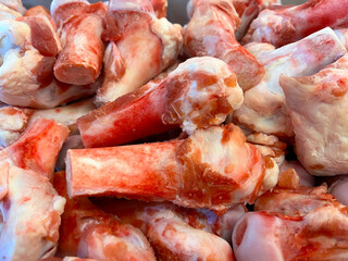 Raw pork leg bones in supermarkets