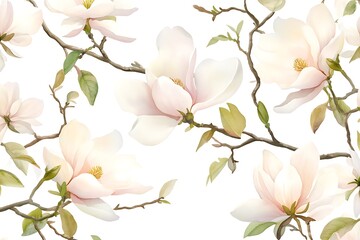 Obraz premium Delicate Watercolor Magnolia Illustration with Soft Pink & White Blossoms on Elegant Branches