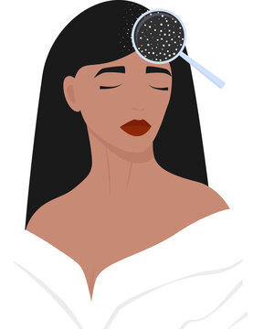woman with dandruff examined by magnifying glass clip art preview