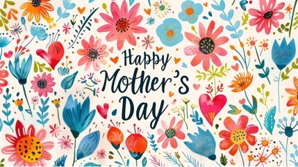 Colorful greeting card celebrating Mother's Day with floral designs and heartfelt messages