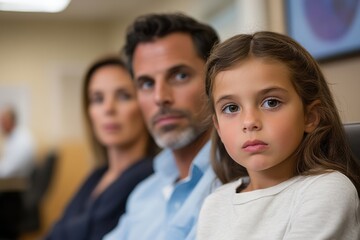 Obraz premium A thoughtful family portrait highlighting their daughter, showcasing the emotional connection within family dynamics and the importance of presence in shared experiences.