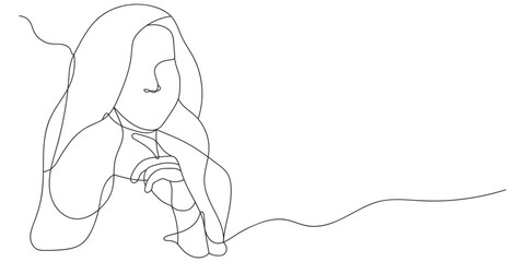 Continuous line drawing of Beauty girl face. Attractive young woman portrait female beauty. Black and white vector illustration